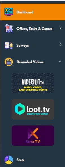 a section in the dashboard that shows videos to watch to earn rewards