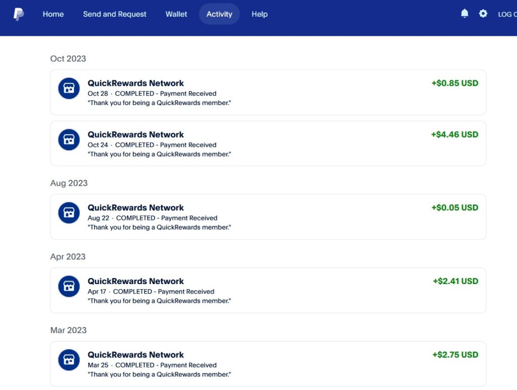 quickrewards paypal payment proof
