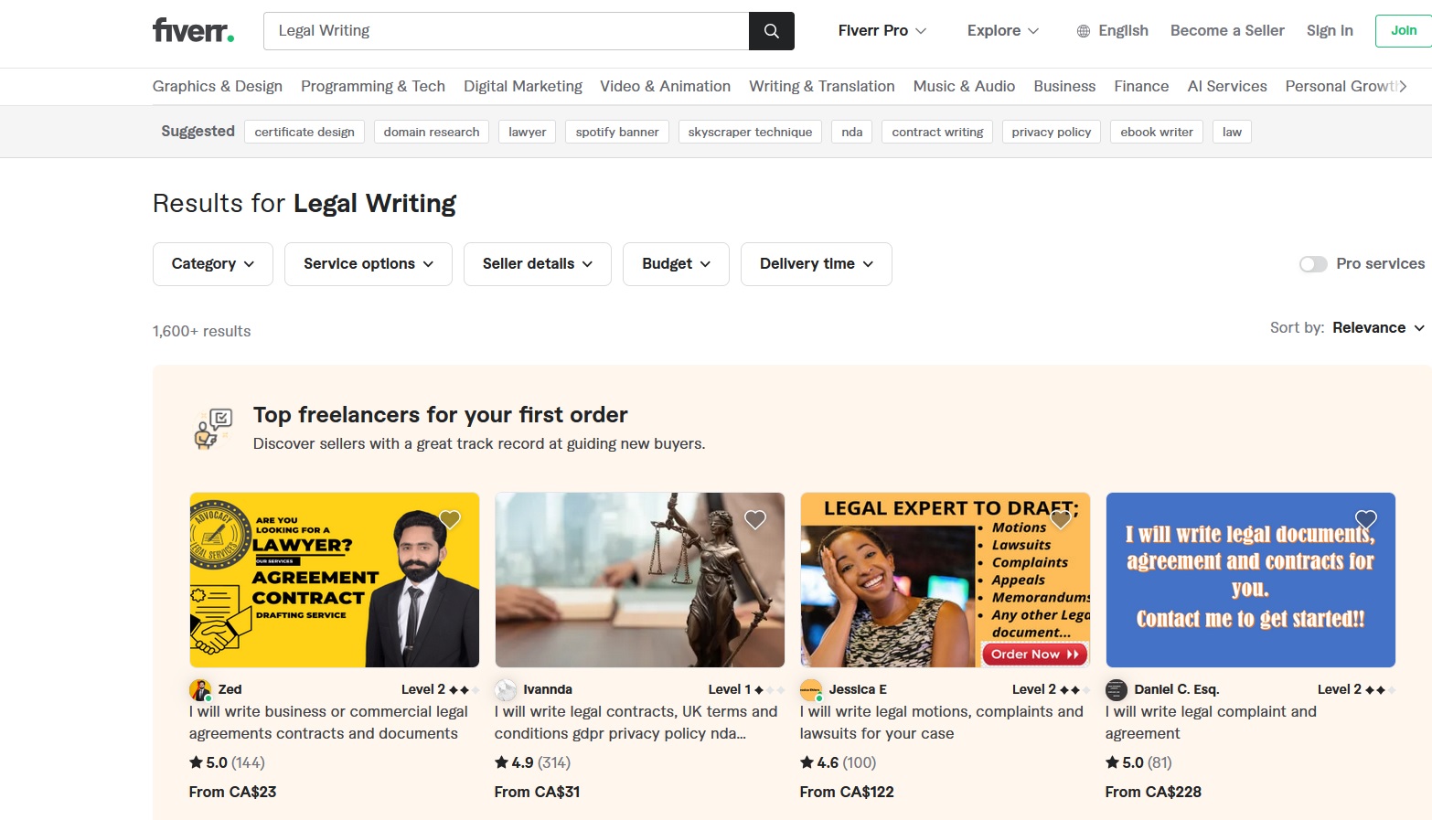 legal writing on fiverr