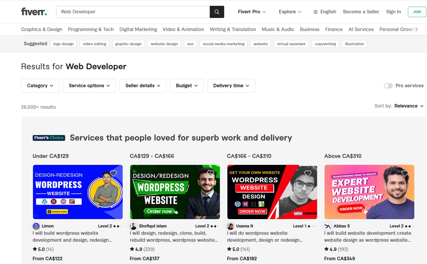 web developers on fiverr